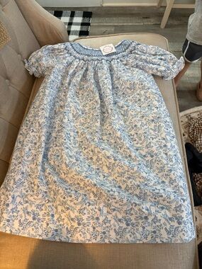 Sweet Dreams Blue and White Smocked Floral Dress with original tags